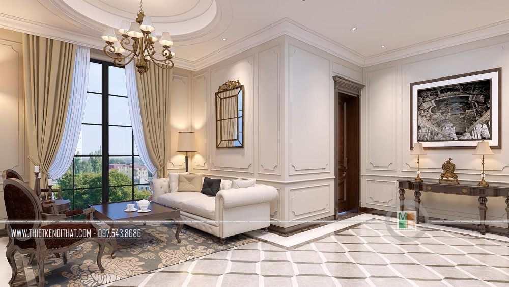 Thiết kế nội thất phòng khách phụ biệt thự cao cấp tại Nghệ An